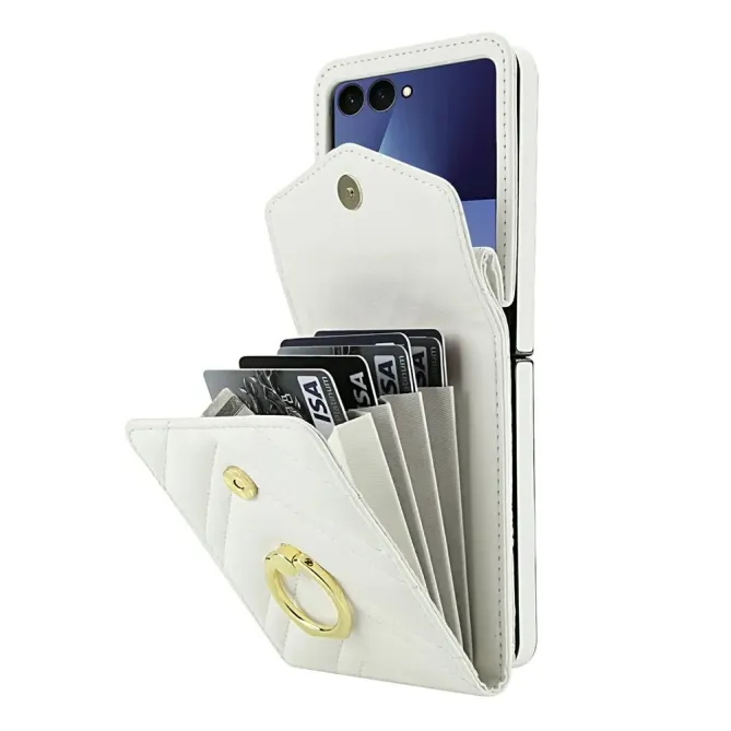 Coque Samsung Galaxy Z Flip 8 Portefeuille Accordéon RFID Matelassé avec Bandoulière - Couleurs: Blanc