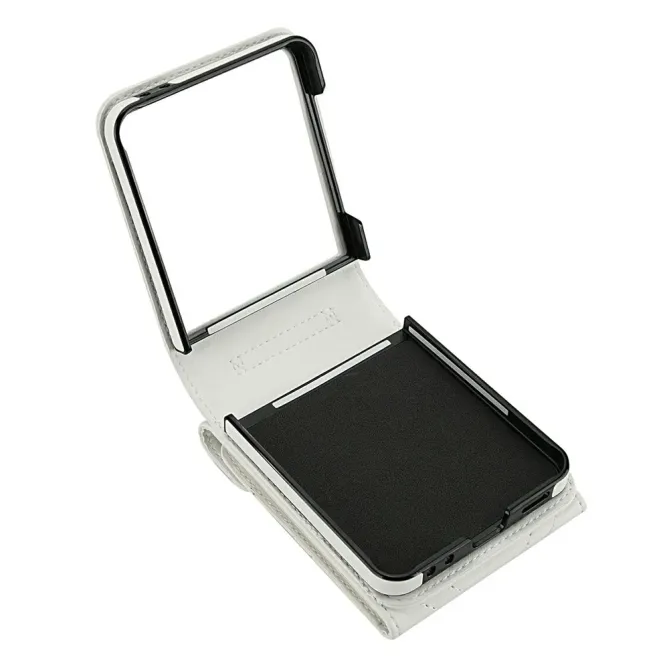 Coque Samsung Galaxy Z Flip 8 Portefeuille Accordéon RFID Matelassé avec Bandoulière - Couleurs: Blanc