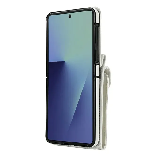 Coque Samsung Galaxy Z Flip 8 Portefeuille Accordéon RFID Matelassé avec Bandoulière - Couleurs: Blanc