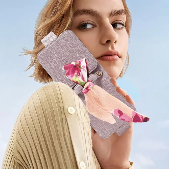 Coque Samsung Galaxy Z Flip 8 Sac de Luxe avec Miroir et Foulard - Couleurs: Or Rose