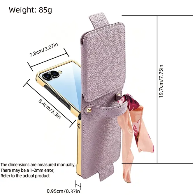 Coque Samsung Galaxy Z Flip 8 Sac de Luxe avec Miroir et Foulard - Couleurs: Or Rose