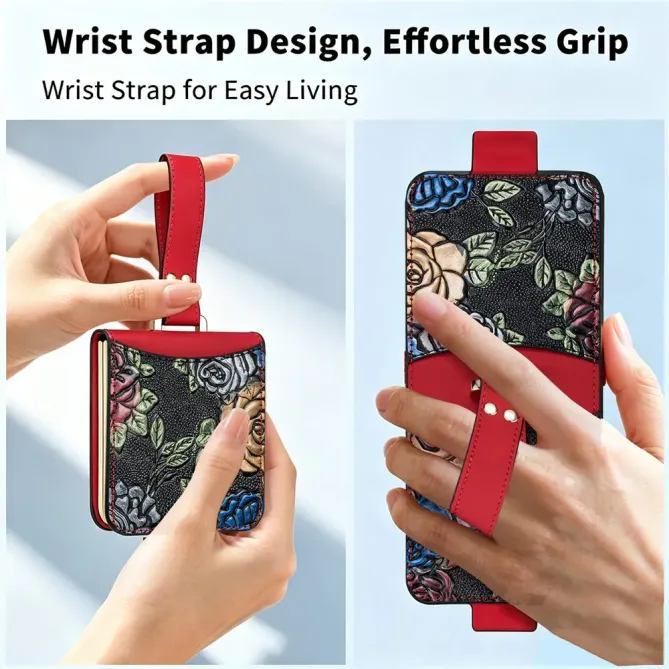 Coque Samsung Galaxy Z Flip 8 Motif Floral Relief Porte-Carte - Couleurs: Rouge