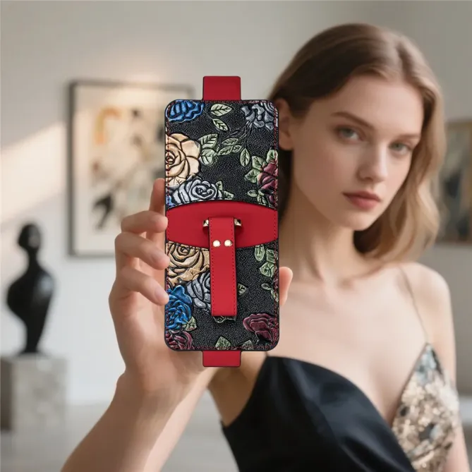 Coque Samsung Galaxy Z Flip 8 Motif Floral Relief Porte-Carte - Couleurs: Rouge