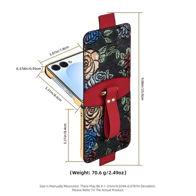 Coque Samsung Galaxy Z Flip 8 Motif Floral Relief Porte-Carte - Couleurs: Rouge