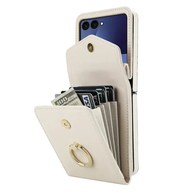 Coque Samsung Galaxy Z Flip 8 Portefeuille Accordéon RFID avec Bandoulière - Couleurs: Blanc