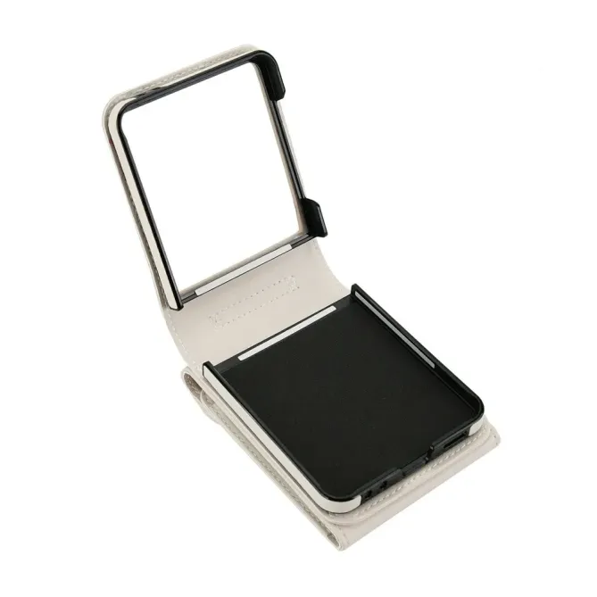 Coque Samsung Galaxy Z Flip 8 Portefeuille Accordéon RFID avec Bandoulière - Couleurs: Blanc