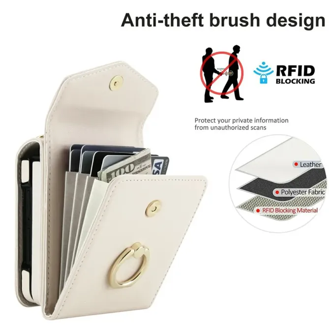 Coque Samsung Galaxy Z Flip 8 Portefeuille Accordéon RFID avec Bandoulière - Couleurs: Blanc