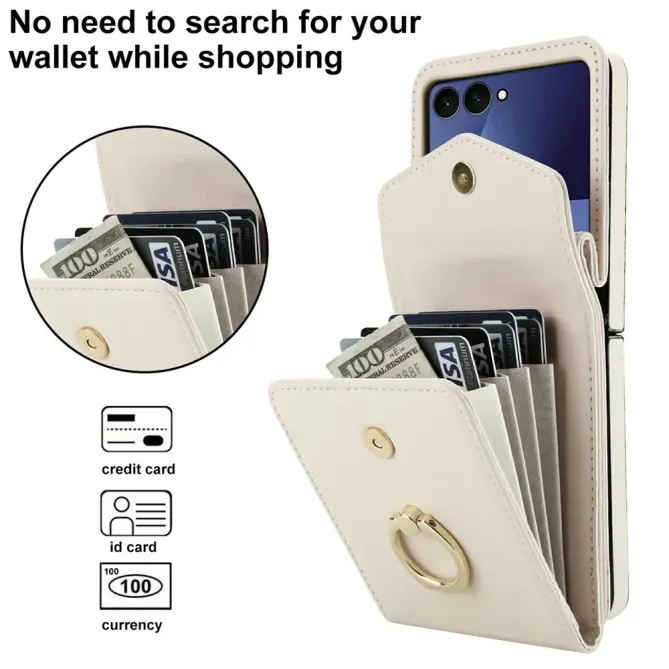 Coque Samsung Galaxy Z Flip 8 Portefeuille Accordéon RFID avec Bandoulière - Couleurs: Blanc