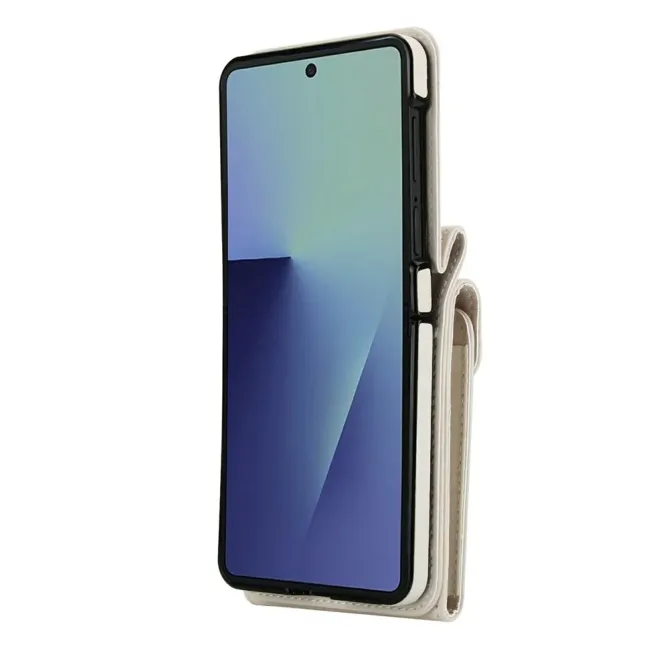 Coque Samsung Galaxy Z Flip 8 Portefeuille Accordéon RFID avec Bandoulière - Couleurs: Blanc