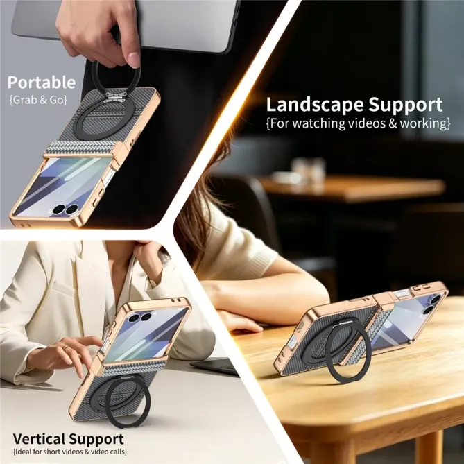 Coque Samsung Galaxy Z Flip 8 Texture Aramide avec Support 360 degrés