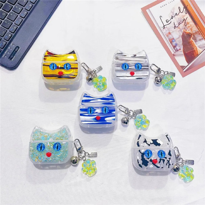 Étui AirPods Pro / Pro 2 chat yeux bleus avec breloques