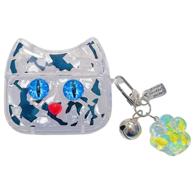 Étui AirPods Pro / Pro 2 chat yeux bleus avec breloques