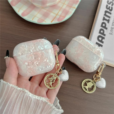 Coque AirPods Pro nacrée TPU breloques cœur médaillon