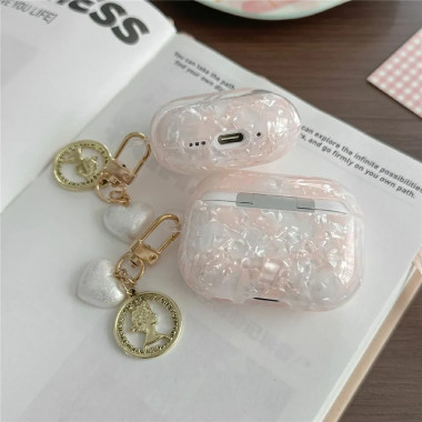 Coque AirPods Pro 2 nacrée TPU breloques cœur médaillon