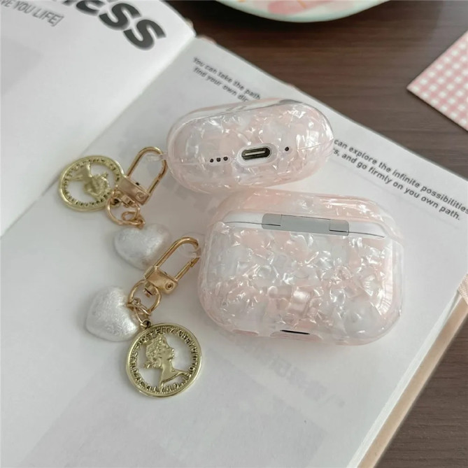 Coque AirPods Pro 2 nacrée TPU breloques cœur médaillon