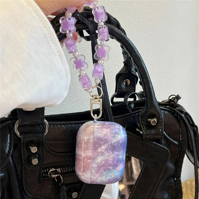 Coque AirPods Pro et Pro 2 dégradé nacré avec bracelet fleurs