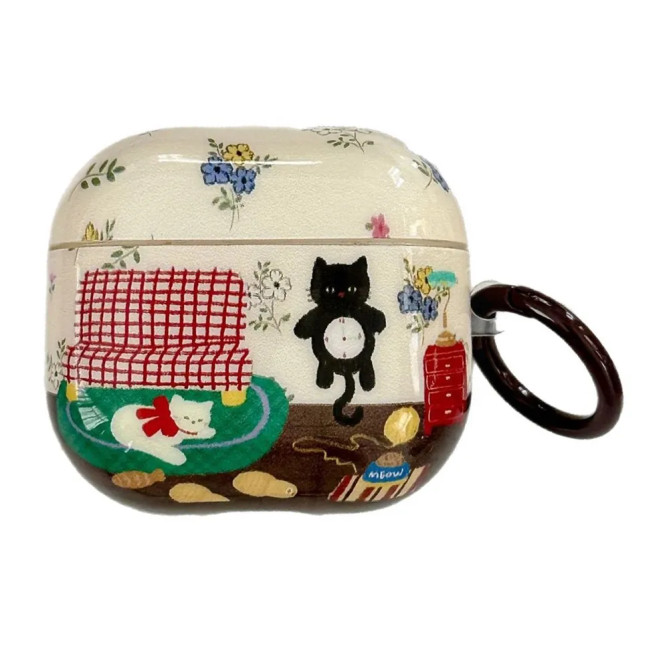 Coque AirPods Pro 2 motif chat illustré avec mousqueton