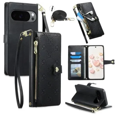 Housse Portefeuille Google Pixel 11 Pro XL Zippée Motif Cœur