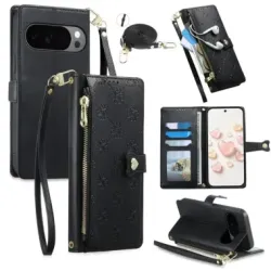 Housse Portefeuille Google Pixel 11 Pro XL Zippée Motif Cœur