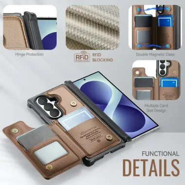 Coque Samsung Galaxy Z Fold 8 Ultra Porte-Cartes RFID Grain Litchi 5 Emplacements