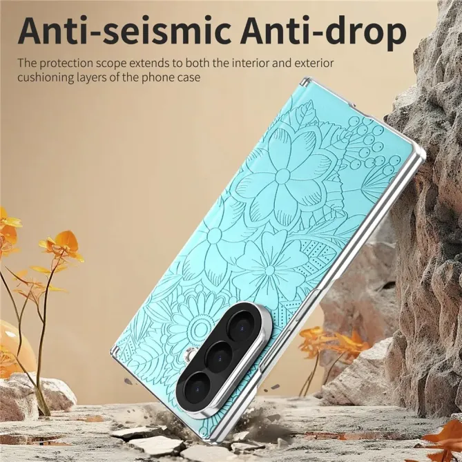 Coque Samsung Galaxy Z Fold 8 Ultra Floral Gaufré Dos Amovible Charnière Double Axe