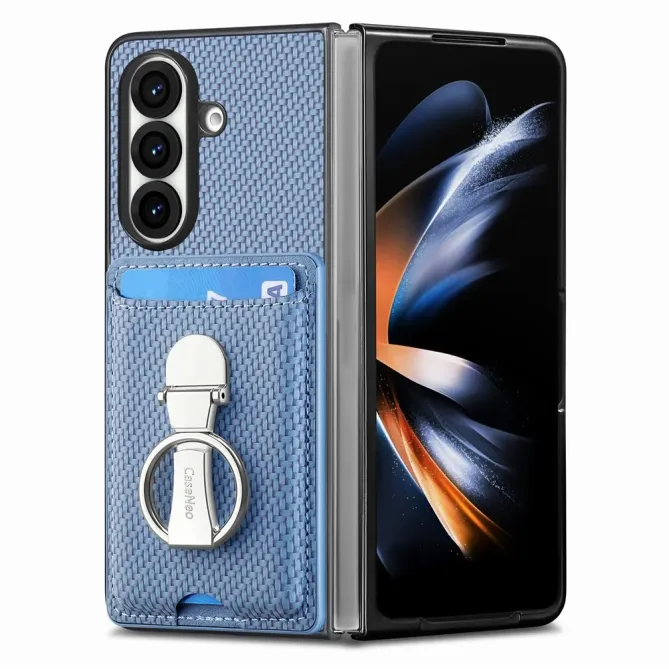 Coque Samsung Galaxy Z Fold 8 Ultra Fibre de Carbone Porte-Cartes Anneau Support