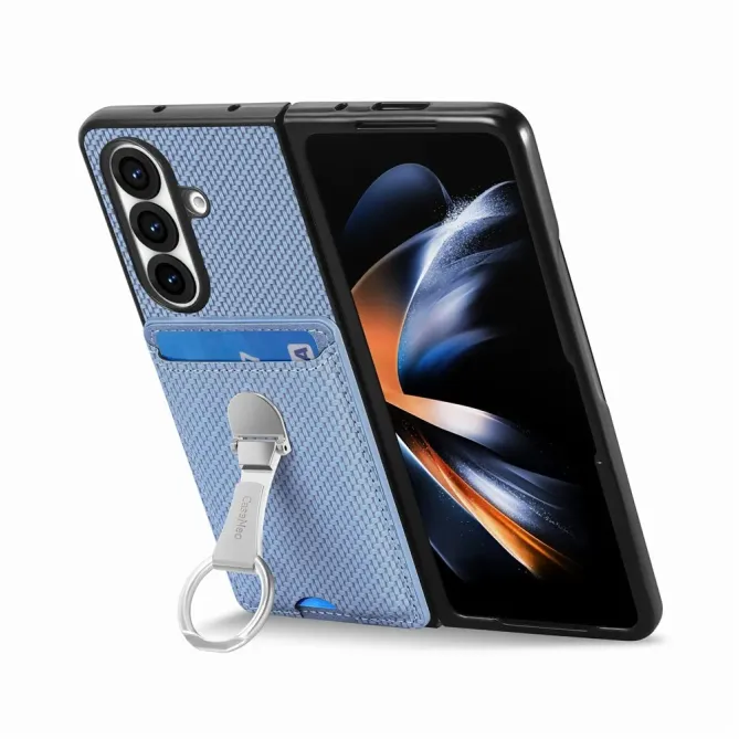 Coque Samsung Galaxy Z Fold 8 Ultra Fibre de Carbone Porte-Cartes Anneau Support