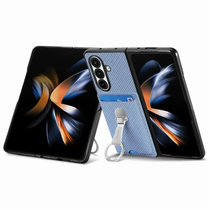 Coque Samsung Galaxy Z Fold 8 Ultra Fibre de Carbone Porte-Cartes Anneau Support