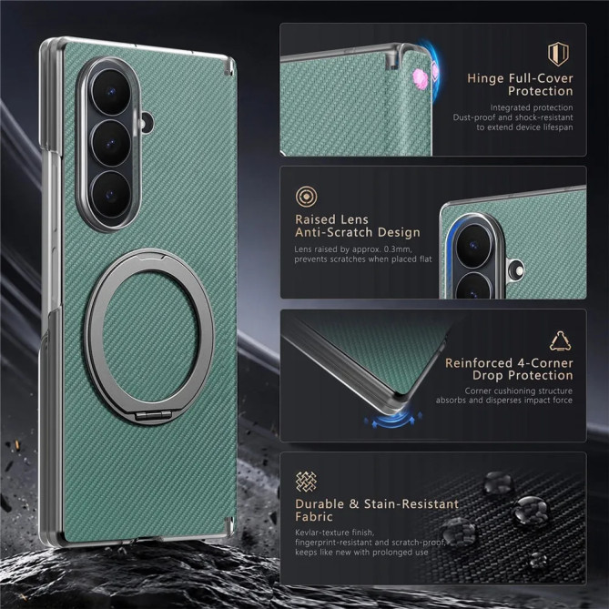 Coque Z Fold8 Ultra Anneau Magnétique Texture Carbone