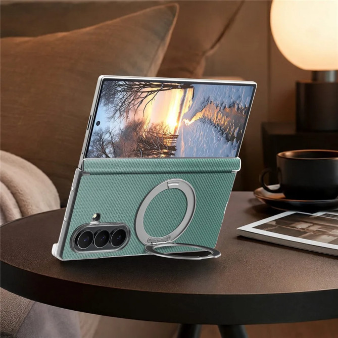 Coque Z Fold8 Ultra Anneau Magnétique Texture Carbone