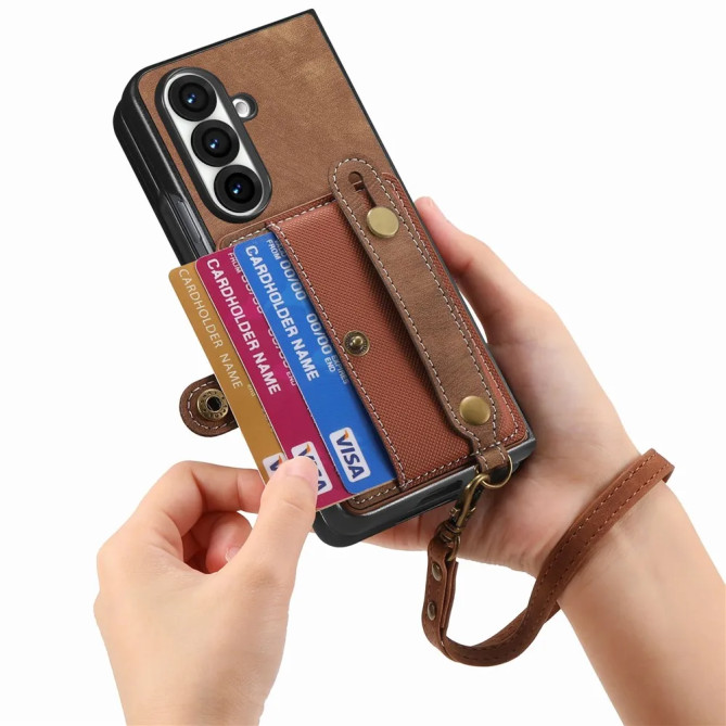 Coque Z Fold 8 Ultra porte-cartes dragonne rétro