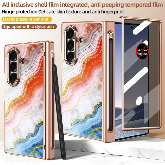 Coque Z Fold 8 Ultra marbre orange anti-espion