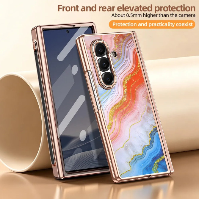 Coque Z Fold 8 Ultra marbre orange anti-espion