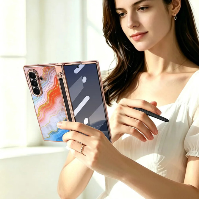 Coque Z Fold 8 Ultra marbre orange anti-espion