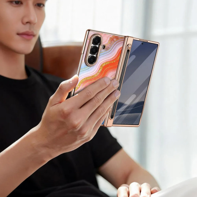 Coque Z Fold 8 Ultra marbre orange anti-espion