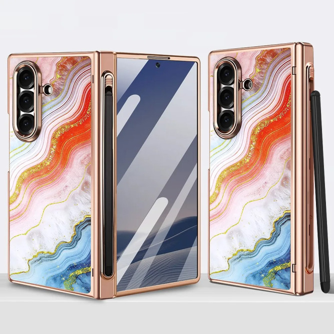 Coque Z Fold 8 Ultra marbre orange anti-espion