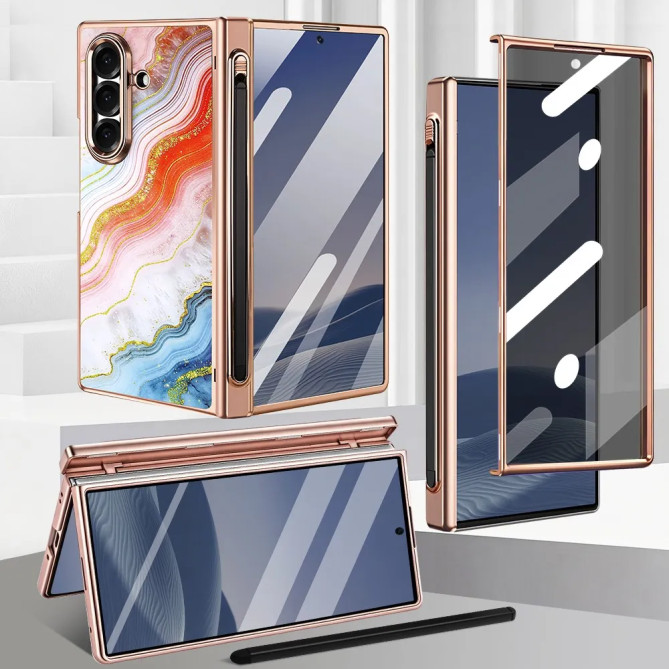 Coque Z Fold 8 Ultra marbre orange anti-espion