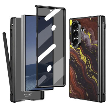 Coque Z Fold 8 Ultra marbre noir doré anti-espion