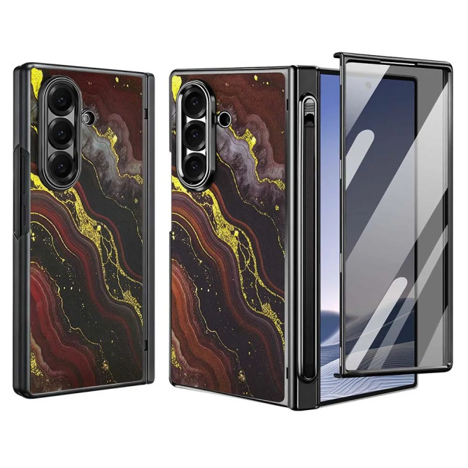 Coque Z Fold 8 Ultra marbre noir doré anti-espion