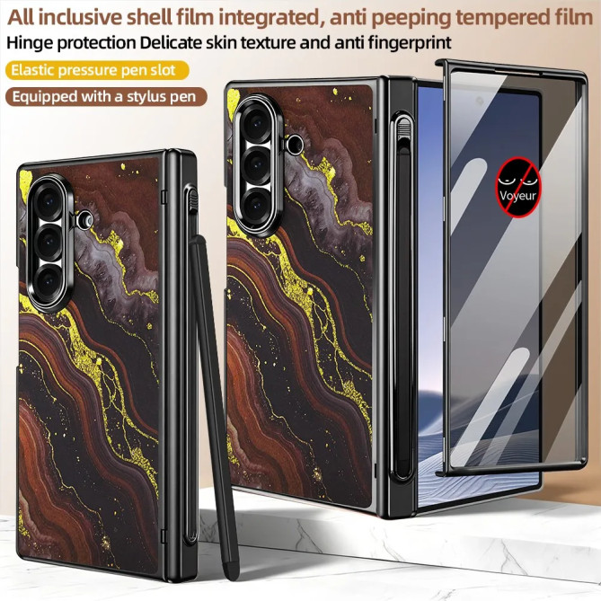 Coque Z Fold 8 Ultra marbre noir doré anti-espion