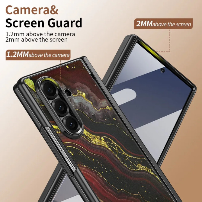 Coque Z Fold 8 Ultra marbre noir doré anti-espion