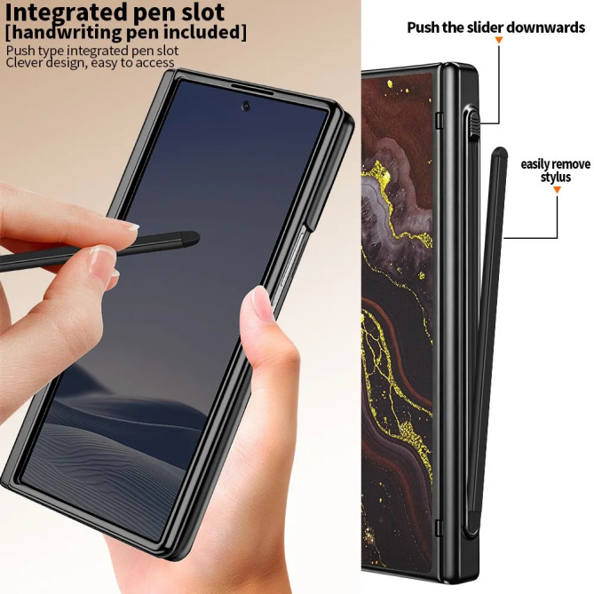 Coque Z Fold 8 Ultra marbre noir doré anti-espion