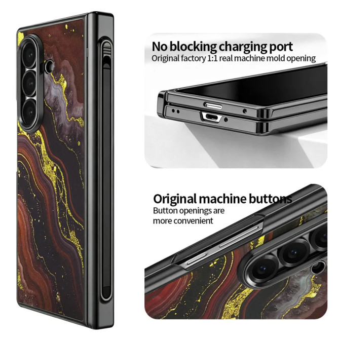 Coque Z Fold 8 Ultra marbre noir doré anti-espion