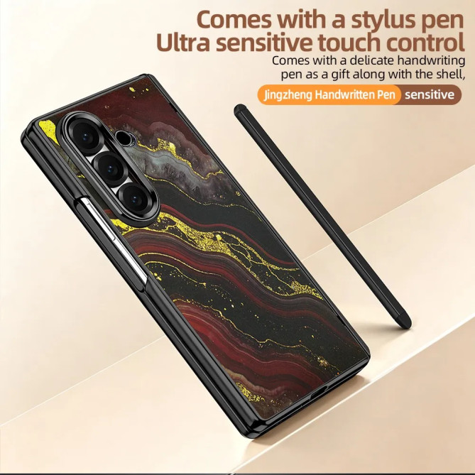 Coque Z Fold 8 Ultra marbre noir doré anti-espion