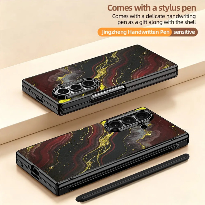 Coque Z Fold 8 Ultra marbre noir doré anti-espion