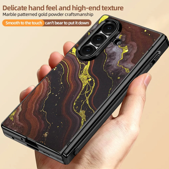 Coque Z Fold 8 Ultra marbre noir doré anti-espion