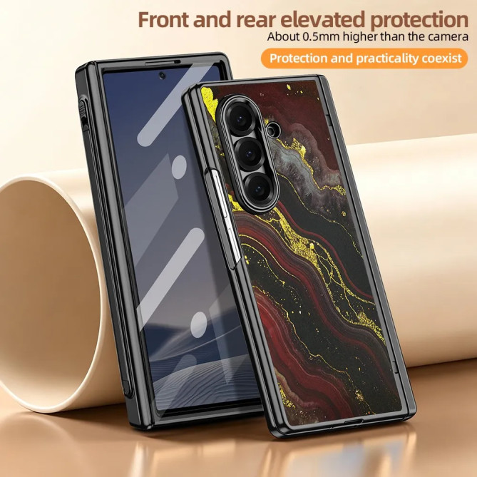 Coque Z Fold 8 Ultra marbre noir doré anti-espion