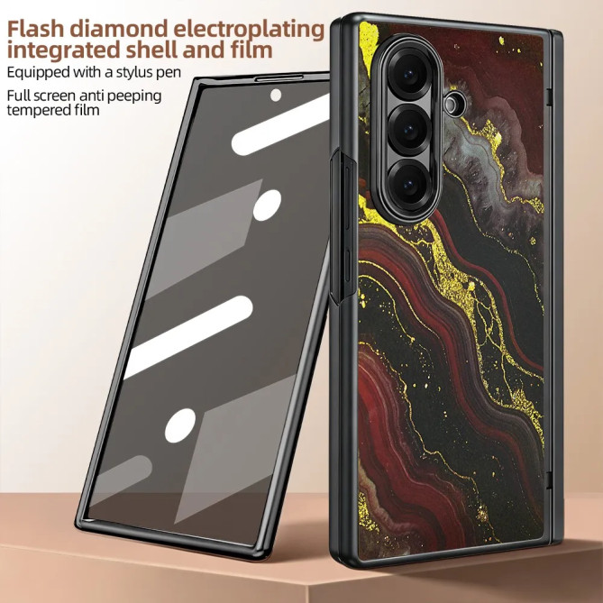 Coque Z Fold 8 Ultra marbre noir doré anti-espion
