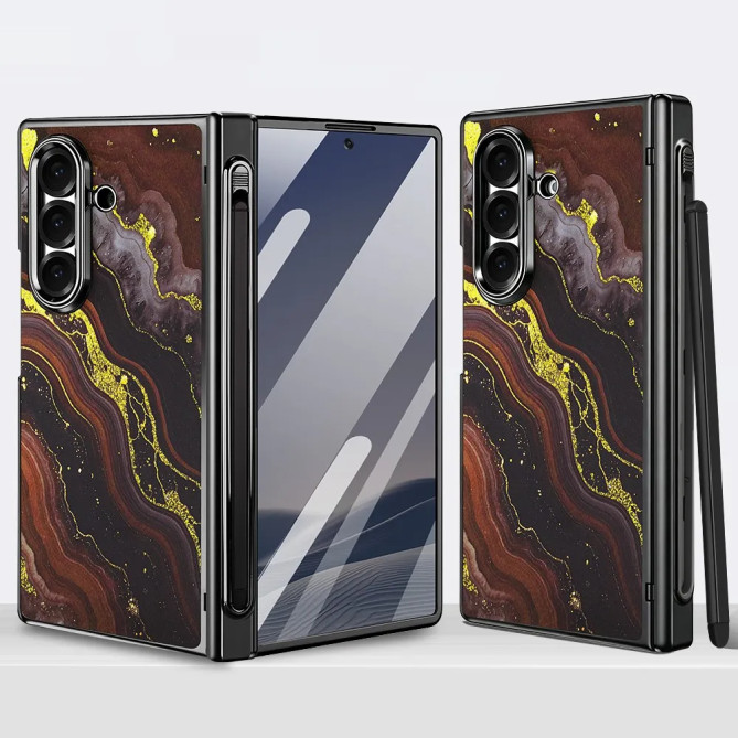 Coque Z Fold 8 Ultra marbre noir doré anti-espion