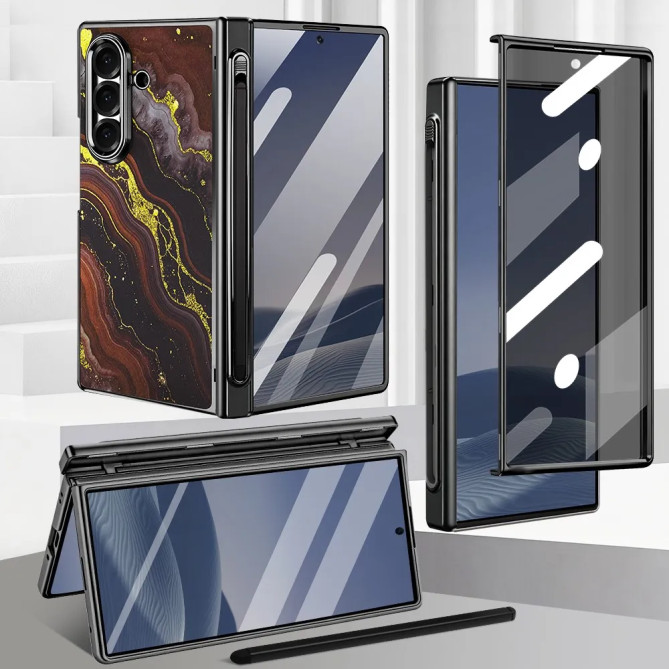 Coque Z Fold 8 Ultra marbre noir doré anti-espion